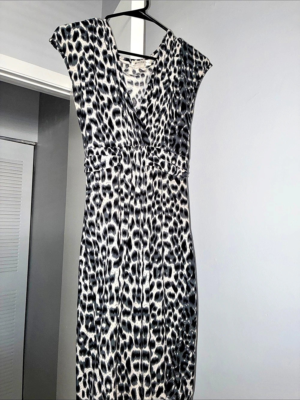 Miroa Women's Animal Print Midi Dress Black & White Leopard Print Dress